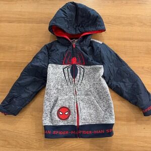 Marvel Spider-Man Boys Quilted Zip Up Fleece Hoodie Navy Grey Size 6